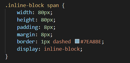 Screenshot showing CSS code - a span element is being styled with display: inline-block